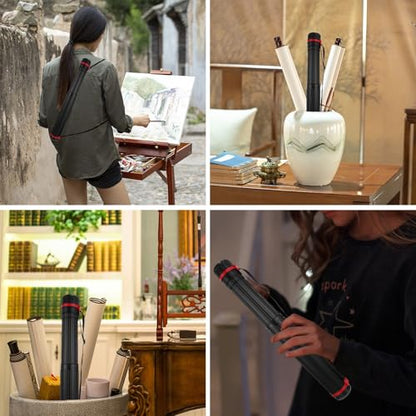 Veemoon Thickened Telescopic Drawing Tube Extendable Poster Tube Shoulder Storage Tube Black Collapsible Mailing Tube, Black, 45.2X6.5CM, Casual