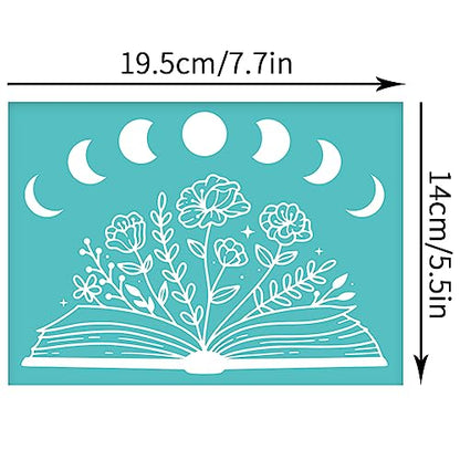 OLYCRAFT 2pcs Self-Adhesive Silk Screen Printing Stencils - Flower Book Moon Patterns Washable Reusable Signs for Printing on Wood DIY T-Shirt Pillow - 7.7x5.5 Inch - color: Flower Book
