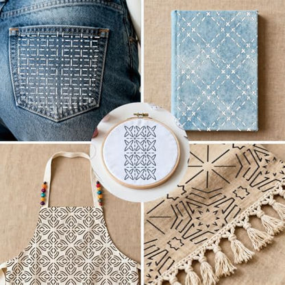 12 Sheets Sashiko Painting Stencils, 12 Styles Geometric Sashiko Pattern Quilting Drawing Templates Reusable Border Stencil for Sewing Embroidery Scrapbooking DIY Ornaments - style: Geometric