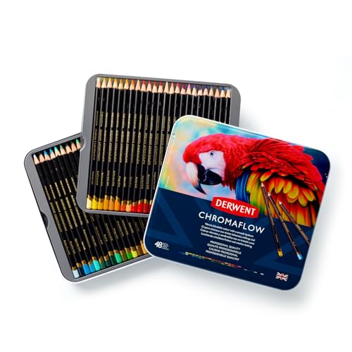 Derwent Chromaflow Colored Pencils Tin, Set of 48, Great for Holiday Gifts, 4mm Wide Core, Multicolor, Smooth Texture, Art Supplies for Drawing, Blending, Sketching, Professional Quality (2306013) - size: 48 Count (Pack of 1)