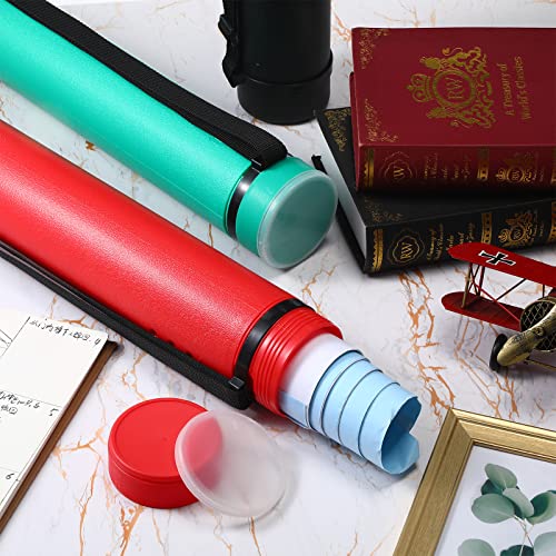 Mimorou 3 Pcs Extendable Poster Tubes Plastic Document Storage Tube with Carrying Strap 24-40 Inch Expanding Blueprint Holder Telescoping Cap Waterproof Art (Black, Green, Red) - color: Black, Green, Red