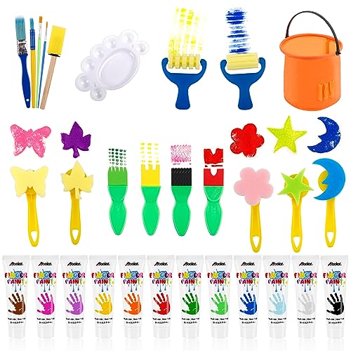 ABEIER Washable Finger Paint Kit for Toddlers, 12 Colors with Paint Tools, Safe Non-Toxic, Baby Safe Paint for Hand and Feet, Mess Free Art Supplies for Kids, DIY Crafts, Kids Gifts, Ages 3+ - style: 12 tube with tools