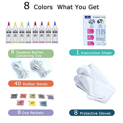 WINSONS Tie Dye Kit, 8 Colours Non Toxic Permanent Fabric Dye Art Set for Kids Women for Homemade Party Creative Group Activities DIY Gift - color: 8 Colors