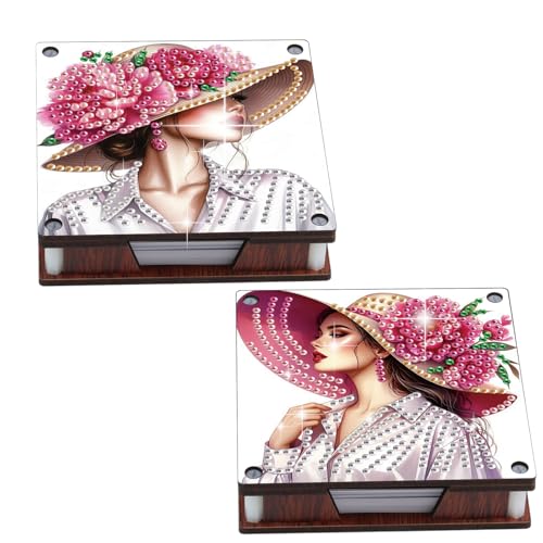 JISHSHAY 2 PCS Diamond Art Note Box Beautiful Woman Diamond Painting Memo Boxes Gem Painting Gem Art Memo Pad Holder Mosaic Kits for Adults Embroidery Kit Note Pad Holder, Contains 120 Sheets of Paper - color: Woman 3