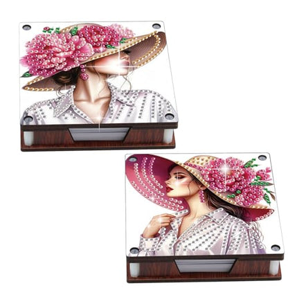 JISHSHAY 2 PCS Diamond Art Note Box Beautiful Woman Diamond Painting Memo Boxes Gem Painting Gem Art Memo Pad Holder Mosaic Kits for Adults Embroidery Kit Note Pad Holder, Contains 120 Sheets of Paper - color: Woman 3