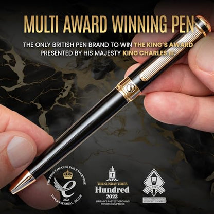 Scriveiner Black Lacquer Ballpoint Pen -Stunning Luxury Pen, Real Gold Plating, Schmidt Black Refill, Best Gift Set for Men & Women, Professional Executive Office, Nice Fancy Designer Pens - color: 1. Black with Gold