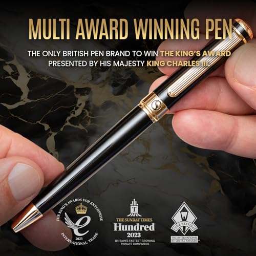 Scriveiner Personalized Black Ballpoint Pen - Stunning Luxury Pen, Jet Black Lacquer, Real Gold Plating, Schmidt Ink Refill, Best Engraved Ball Point Gift Set for Men & Women, Custom Name Engraving - color: 9. Black with Gold (Personalized)