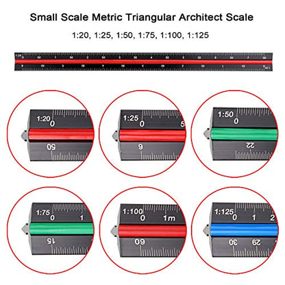 OwnMy 3 Pack 30CM Solid Aluminum Triangular Architect Scale Ruler Set, 3-Colors-Groove Architectural and Engineer Scale Metal Ruler Set, Clear Scale Metal Drafting Rulers for Civil Engineer Blueprint - style: Metric Scale
