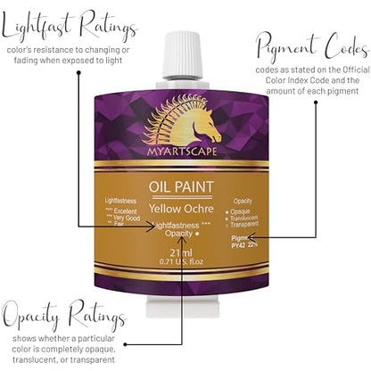 MyArtscape Oil Paint Set, 12 Colors, 12 x 0.71 fl oz (21 ml) Tubes, Artist Quality Lightfast Heavy Body Highly Pigmented Oil Paints with Excellent Coverage, Professional Painting Supplies