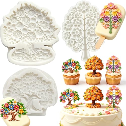 3Pcs Flower Fruit Tree Silicone Mold Set, Floral Branch Orange Cake Decorating Fandont Molds for Baking Dessert Candy Cupcake Toppers Chocolate Polymer Clay Crafting Resin Art Supplies - color: Silicone mold for fruit tree