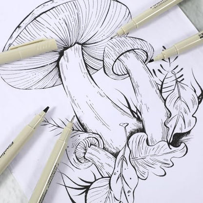 12 Pcs Fineliner Drawing Art Pens Black Waterproof Pigment Ink Set Outlining Archival Quality Markers Thin No Bleed Smooth Supplies for Artists Manga Calligraphy Journaling Illustration