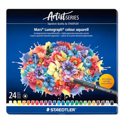 STAEDTLER Mars Lumograph Aquarell Colored Watercolor Pencils, Tin of 24 - style: Tin of 24