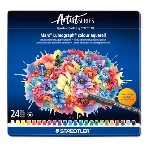 STAEDTLER Mars Lumograph Aquarell Colored Watercolor Pencils, Tin of 24 - style: Tin of 24