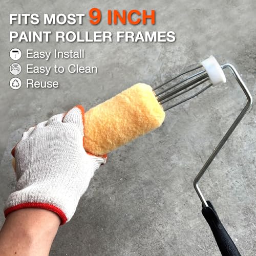 Great Andrew 18 PCS Paint Roller Covers 9 Inch, 3/8-Inch Nap Paint Roller Kit Dense Fibers for Painting Semi-Smooth Textured Surfaces Fit 9" Paint Roller Frame - size: 18pcs, 9", Yellow
