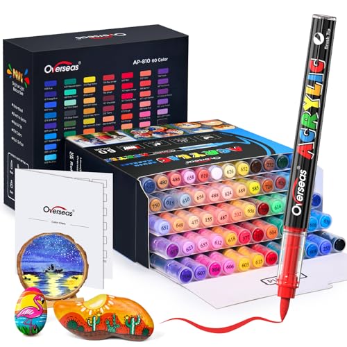 Overseas 60 Colors Acrylic Paint Markers, Water Based Brush Tip Paint Pens | Automatic Ink Control, No Bleed, Waterproof, Quick Dry, Assorted Colors Marker for Rock Painting, Fabric, Wood, Glass, Metal - style: 60 Colors