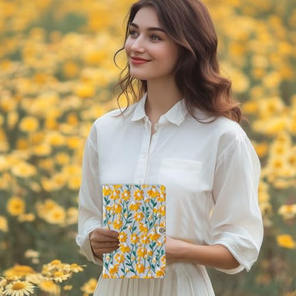 Daisy Gift, Flower Journal, Embroidered Notebook, Beautiful Journals for Women, Notebook 8"x6", Hardcover, Lay Flat, A5 Sketchbook, Unlined Notebook, Writing Journal, Yellow Daisy - color: A5-Button-Yellow, style: Plain