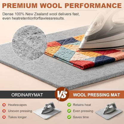 17" X 24" and 10" X 10" Wool Pressing Mat 100% New Zealand Felted Wool Ironing Mat Pad Quilting Wooly Felted Iron Board for Quilter, Sewing, Quilting Supplies - size: 17" x 24" + 10" x 10"