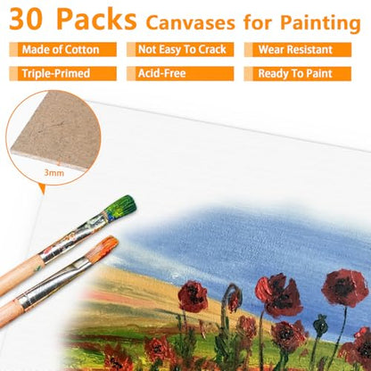 Koncci Canvas for Painting, 30 Packs(8x8, 8x10, 11.8x15.7), 3 MM Cotton Blank Canvases, Art Canvases Boards for Acrylic Paint, Oil Paint & Wet Water Art Media, Hobby Painters and Beginners - size: 30 Packs Mixed Size (20x20, 20x25, 30x40cm)