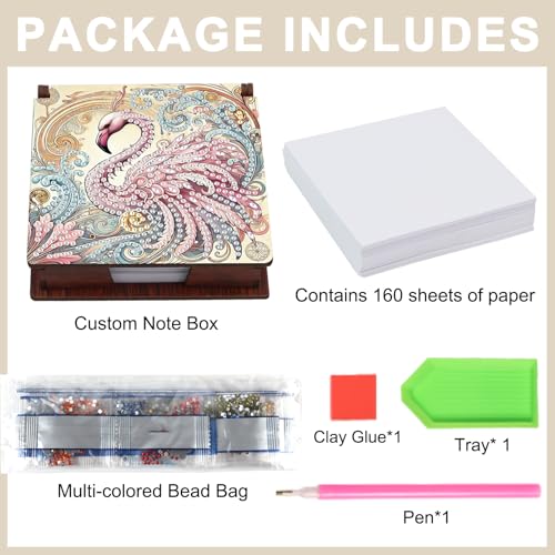 Diamond Painting Kit memo Box, Diamonds Art DIY Flamingo Patterns Sticky Note Box Special Shape Drill, with 160 Sticky Note, Ideal for Home Office Supplies, Handicrafts, Holiday Gifts - color: Flamingo