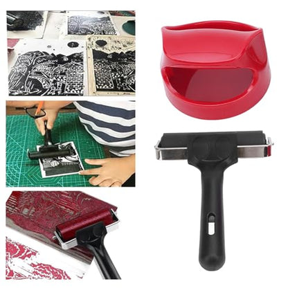Printing Roller Kit Soft Rubber Roller with Set, Sturdy Metal Structure Plastic Handle 4in Rubber Brayer Roller for Crafting Printing Inking Stamping