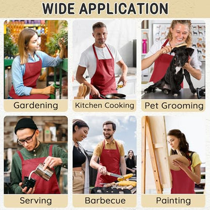 Chef Apron for Men and Women Wash Free Bib Apron with 2 Pockets Water & Oil Proof Adjustable Aprons - color: Red