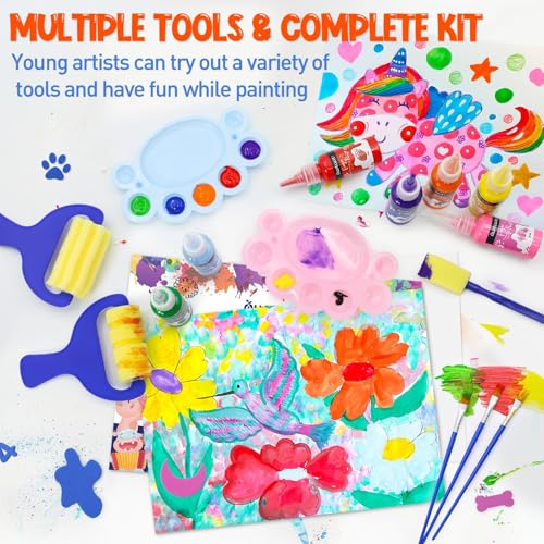 88 PCS Washable Finger Paint Set for Toddlers , 14 Colors Kids Paint Kit with Finger Paint Paper, Brushes, Rolling Tools, Cute EVA Templates, Waterproof Aprons & Palette — Non-Toxic Toddler Painting Set - color: 14 Colors