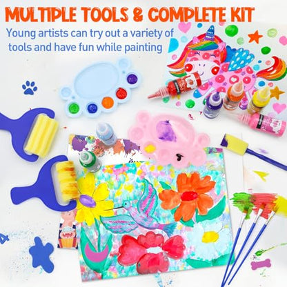 88 PCS Washable Finger Paint Set for Toddlers , 14 Colors Kids Paint Kit with Finger Paint Paper, Brushes, Rolling Tools, Cute EVA Templates, Waterproof Aprons & Palette — Non-Toxic Toddler Painting Set - color: 14 Colors