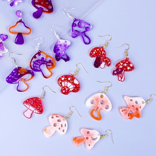 Rifanda Earring Resin Molds with Hole, 3 PCS Mushroom-Shaped Earrings Mold with 20 Pairs Earring Hooks & Studs, Silicone Jewelry Molds for Epoxy Resin for DIY Pendant Keychain Jewelry Making