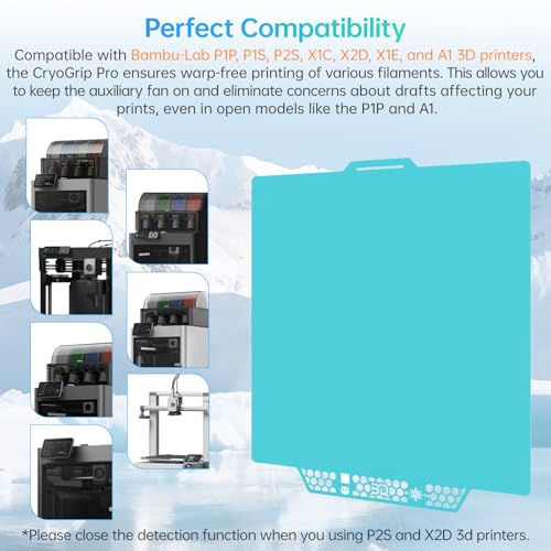 BIQU CryoGrip Pro Glacier for Bambu-Lab P1P/P1S/P2S/X1C/X1E/X2D/A1 3D Printers 257x257MM Build Plate Double Sided Fine Textured Surface Platform High Adhesion & Upgrade Removable Heated Bed Cover - style: Glacier-Original(P1P/P1S/P2S/X1C/X2D/X1E/A1)