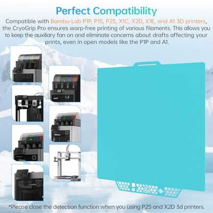 BIQU CryoGrip Pro Glacier for Bambu-Lab P1P/P1S/P2S/X1C/X1E/X2D/A1 3D Printers 257x257MM Build Plate Double Sided Fine Textured Surface Platform High Adhesion & Upgrade Removable Heated Bed Cover - style: Glacier-Original(P1P/P1S/P2S/X1C/X2D/X1E/A1)