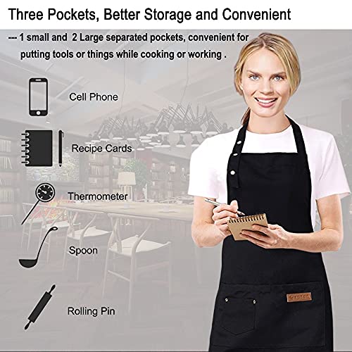 Kitchen Cooking Apron for Women Men with Big Pockets Canvas Waterproof Aprons for Server Pottery Artist Chef Apron - color: Black