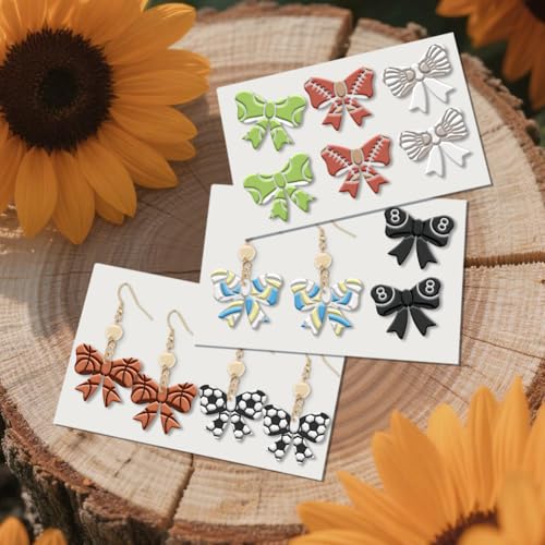 ORIGACH 12 Pcs Bow Shape Polymer Clay Cutters, Bow with Sports Ball Pattern Design Clay Cutters for Polymer Clay Jewelry Earrings with a Clear Storage Box - style: Bow with Sports Ball