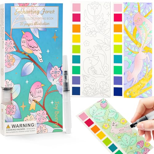JCREN Watercolor Painting Books, Pocket Watercolor Painting Coloring Kit, Paint with Water Bookmarks Travel Activity Party Favors for Kids Toddlers Gifts for Boys and Girls - color: Enchanting Forest