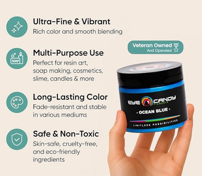 Eye Candy Pigments Premium Blue Mica Powder - Ocean Blue (50gr) - for Epoxy, Resin, Soap, Paint, Woodworking, Acrylic Pouring, Bath Bombs, Fishing Lures - DIY Arts and Crafts Additive - color: Ocean Blue