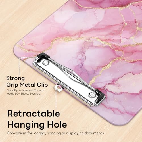 Plastic Cute Clipboard Low-Profile Metal Clip, A4 Letter Size 9 x 12.5 in, 8.5 x 11 Paper Clip Board for Teachers, Nurses, Classroom,Pink Marble - color: Pink Marble
