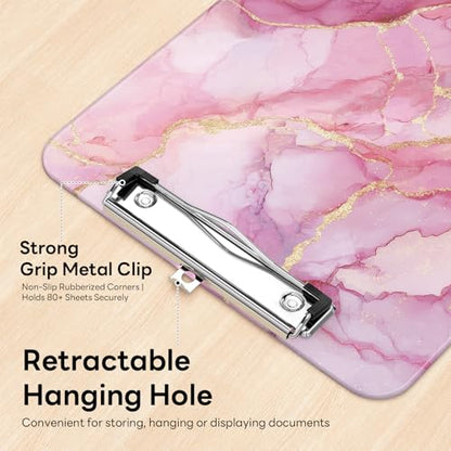 Plastic Cute Clipboard Low-Profile Metal Clip, A4 Letter Size 9 x 12.5 in, 8.5 x 11 Paper Clip Board for Teachers, Nurses, Classroom,Pink Marble - color: Pink Marble