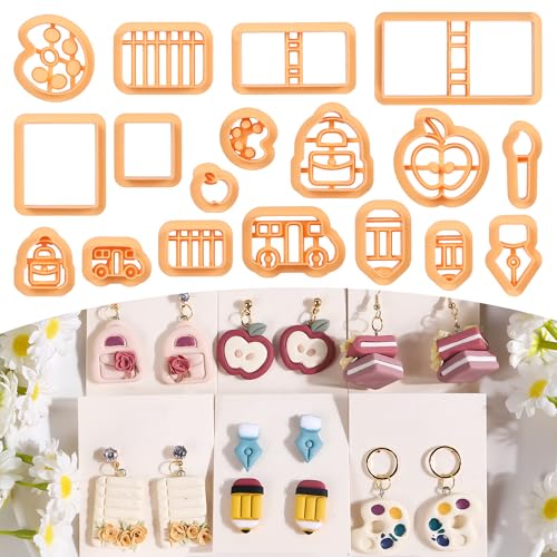 Puocaon Back to School Polymer Clay Cutters - 18 Pcs School Themed Earrings Making Kit Teacher Clay Cutters for Earrings Jewelry Making