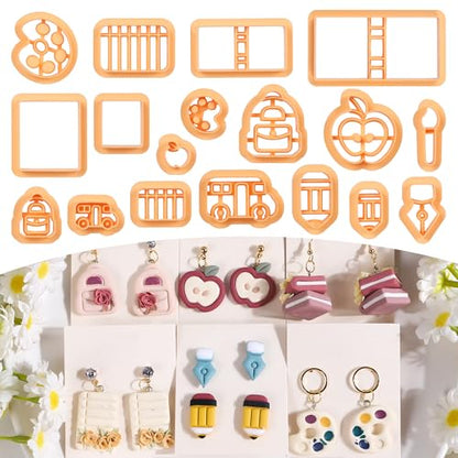 Puocaon Back to School Polymer Clay Cutters - 18 Pcs School Themed Earrings Making Kit Teacher Clay Cutters for Earrings Jewelry Making