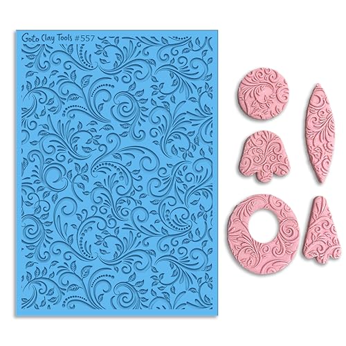 GOTO CLAY TOOLS Ornamental Texture Sheets for Polymer Clay, Achieves the Same Texture as a Polymer Clay Roller, Floral Vine Texture mat for Polymer Clay – TM-557