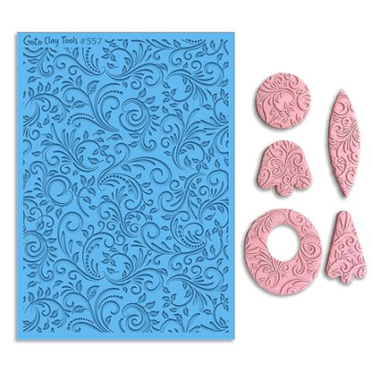GOTO CLAY TOOLS Ornamental Texture Sheets for Polymer Clay, Achieves the Same Texture as a Polymer Clay Roller, Floral Vine Texture mat for Polymer Clay – TM-557