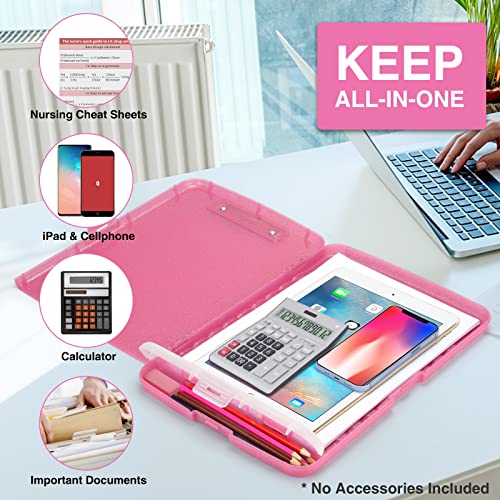 Sooez Glitter Clipboard with Storage, High Capacity Clip Boards 8.5x11 with Pen Holder, Cute Clipboards with Low Profile Clip, Sparkle Plastic Organizer Case Box for Women & Kids, Side Opening - color: Glitter Rose Pink