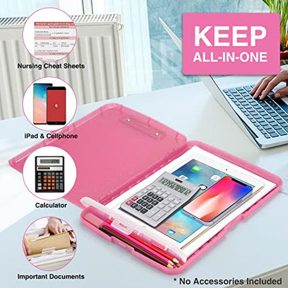 Sooez Glitter Clipboard with Storage, High Capacity Clip Boards 8.5x11 with Pen Holder, Cute Clipboards with Low Profile Clip, Sparkle Plastic Organizer Case Box for Women & Kids, Side Opening - color: Glitter Rose Pink
