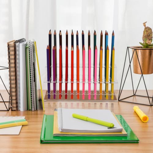 Yardwe Acrylic Pen Holder Display Stand Pen Showing Stand Pencil Organizer with Multi-Slot Design Desktop Storage Holder for Pens Pencils Crayons Brush for Office School Home