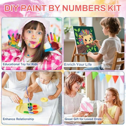 WEMEON Hedgehog Paint by Numbers Kit for Kids with Frame and Easel, Easy Paint by Numbers Kits for Kids Ages 4-6, Small Painting by Number for Birthday Gift, Painting Party(10X10inch) - color: DMBK-0001-US(10X10inch)