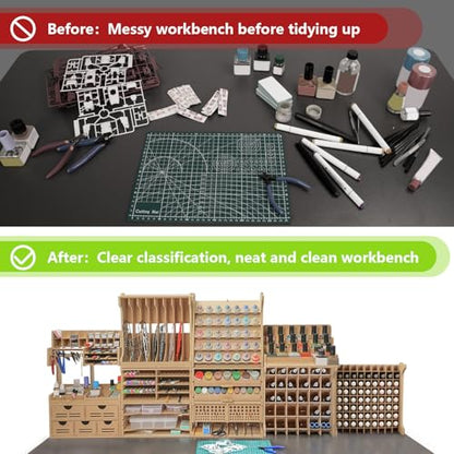 Wooden Model Organizer, Paint Rack with MDF Material for 35 Paints Bottles, Craft Holder Suitable for Tamiya/Vallejo/Citadel, GK11 (Can be combined with other GK style)