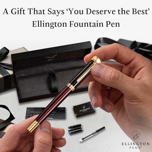 Ellington Pens Luxury Fountain Pen Set - Smooth Fine Nib - Includes 3 Ink Cartridges, Refillable Ink Converter, Gift Box-Fountain Pens For Writing, Calligraphy, Journaling, Sketching (Crimson Blend) - color: Crimson Blend, style: Fine