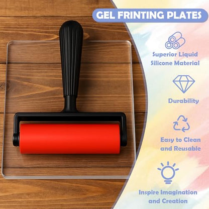 Gel Printing Pad with Brush - Reusable Gel Plate for Monoprinting, Stamping & Texture Art, Includes Mini Roller Brush - Non-Toxic Art Tool for Beginners, Artists & Therapy (Size: 5 * 7inch)