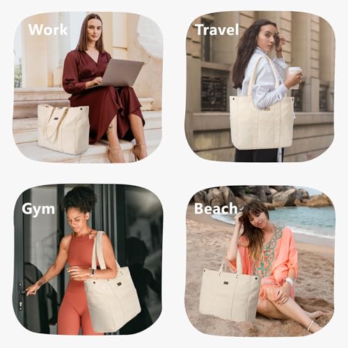 TOPDesign Large Canvas Tote Bag for Women, Shoulder Bag with Laptop Sleeve & Pockets, Everything Tote for Travel, Work (Light Green) - color: Light Green