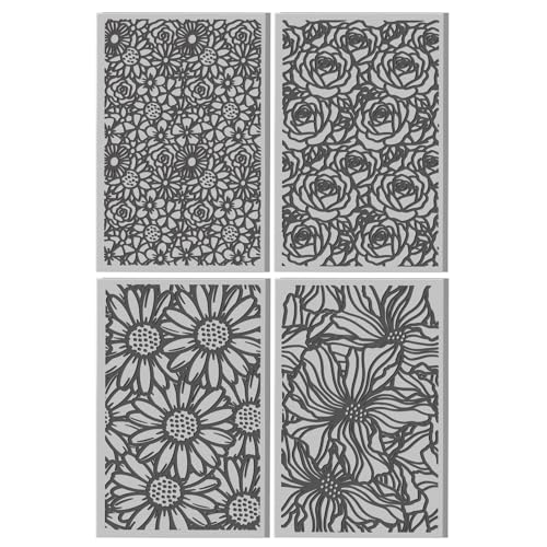 4 Sheets 4 Styles Popular Flower Backgrounds Polymer Clay Texture Mat Roses Clay Modeling Pattern Pad Daisies Texture Sheets for Making Earrings Jewerly Tools, 4×2.6 inch - style: Popular Flower