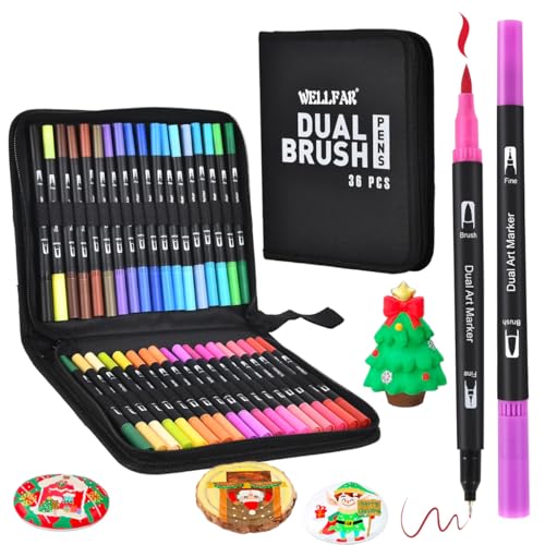 Coloring Markers for Adults/Teens/Kids, Dual Tip (Brush/Fine Point) Art Marker No Bleed/Non Bleeding, Gel Acrylic Paint Pen Set for Coloring Books,Sketching,Drawing,Rock Painting,Journaling. 36 Colors - color: 36 Colors